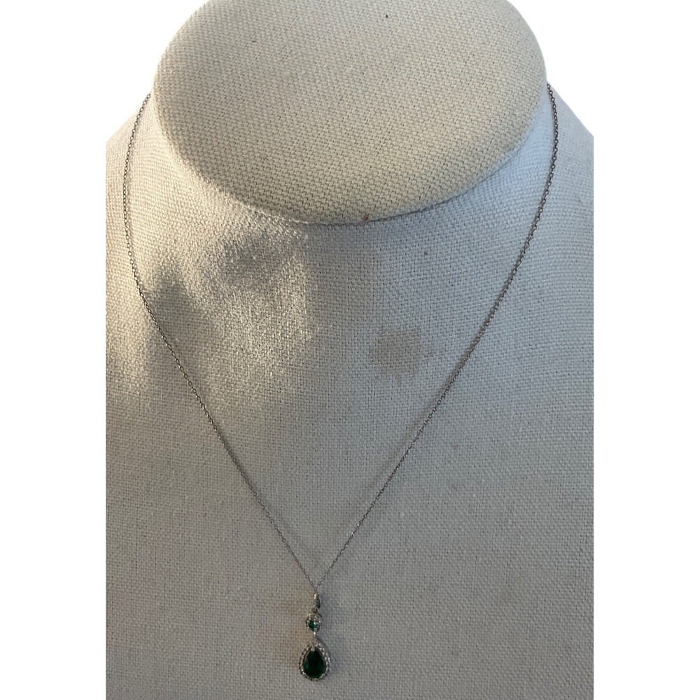 Sterling Silver Necklace Emerald Green Teardrop Regal Elegant Birthstone Formal